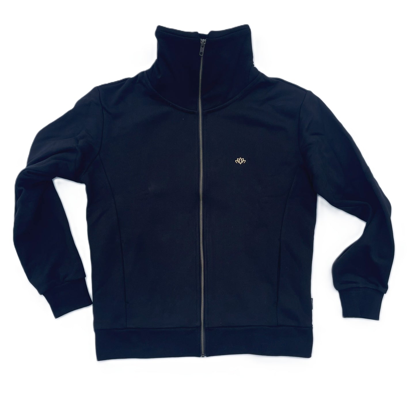 Nineplus Zip-Up Sweatshirt | Flower Emblem Logo | Black