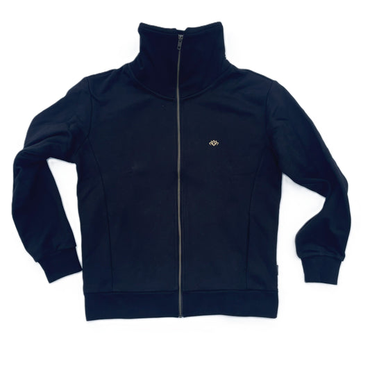 Nineplus Zip-Up Sweatshirt | Flower Emblem Logo | Black