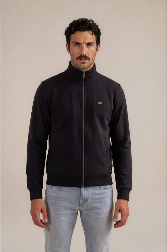 Nineplus Zip-Up Sweatshirt | Flower Emblem Logo | Black