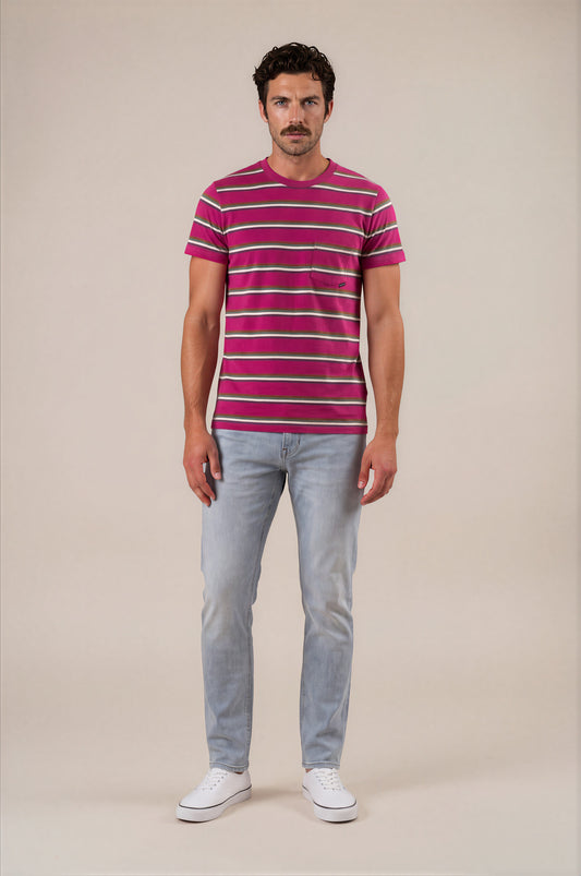 T-Shirt | 60s Stripe | No.7 | Fushia